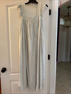 a new day Pale Green and White Striped Ruffle Strap Maxi Dress